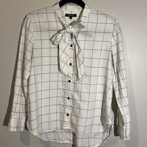 Madewell Flannel Tie-Neck Shirt in Windowpane Size Small White Black